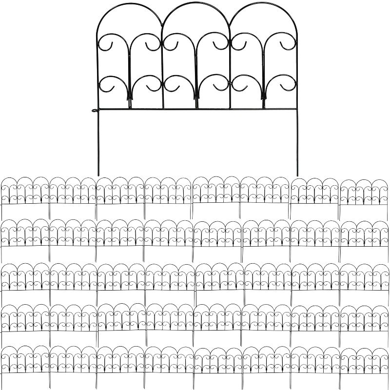 Sunnydaze Outdoor Lawn and Garden Metal Victorian Style Decorative Border Fence Panel Set - 60' - Black - 40pk, 5 of 10