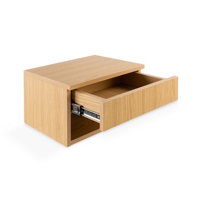 Light Oak Mid-Century Modern Floating Nightstand with Drawer