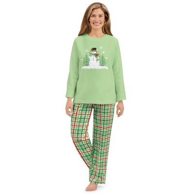 Collections Etc Embroidered Joyful Snowman Fleece 2-Piece Pajama Set XX-Large Mint Female