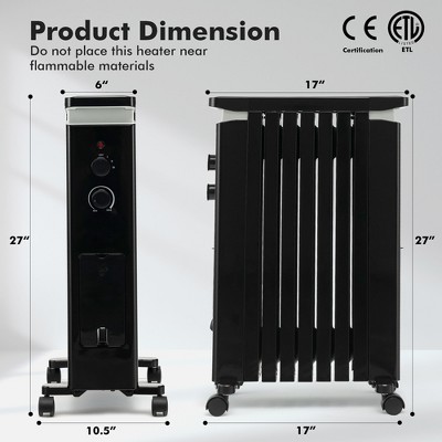 Black 1500W Oil Filled Radiator Heater with Thermostat and Humidifier