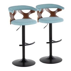 LumiSource Set of 2 Gardenia Adjustable Barstools Black Metal/Walnut Fabric - 1 of 4