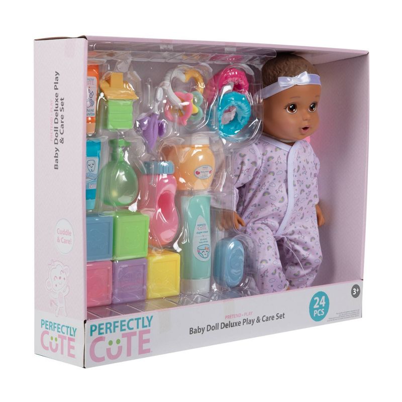 Perfectly Cute 24pc Baby Doll Deluxe Play and Care Set - Light Brown Hair, 4 of 7