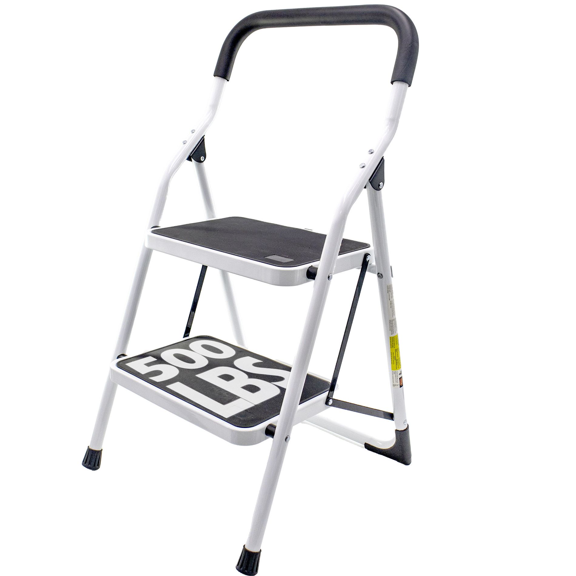 5 Star Super Deals Metal 2 Step Stool Ladder Foldable w/ Non Slip Ergonomic Handle & Platform - Foldable, Heavy Duty, Lightweight,  & Collapsible
