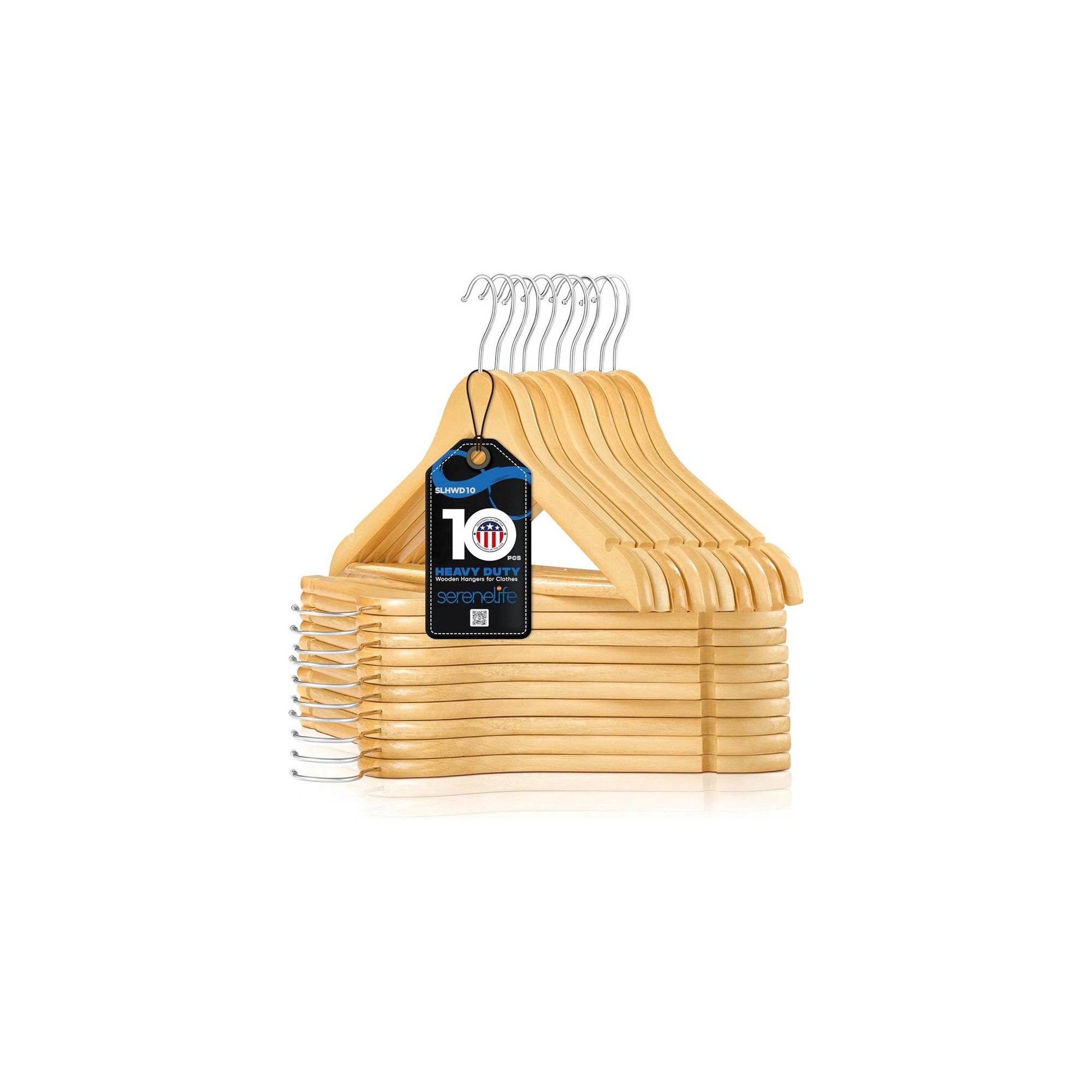 SereneLife 10pk Solid Wood Clothes Hangers - Natural Wood