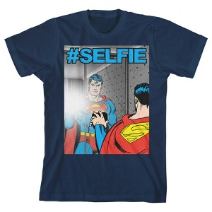 Superman Selfie Youth Boys Navy T-Shirt - 1 of 3