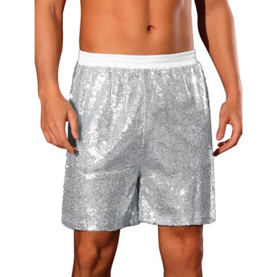 Lars Amadeus Men's Elastic Waist Party Disco Sparkly Glitter Nightclub with Pocket Sequins Shorts