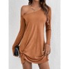 Coolmee Women's Off Shoulder Dresses Casual Loose Fit Long Sleeve Tee Shirt Dress Soft Comfy Vacation Beach Sundress Mini - 4 of 4
