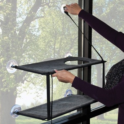 Large Gray Double Stack Cat Window Perch with Steel Frame