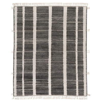 Tory Hand-Knotted Ivory & Charcoal Wool 4'x6' Stripe Rug