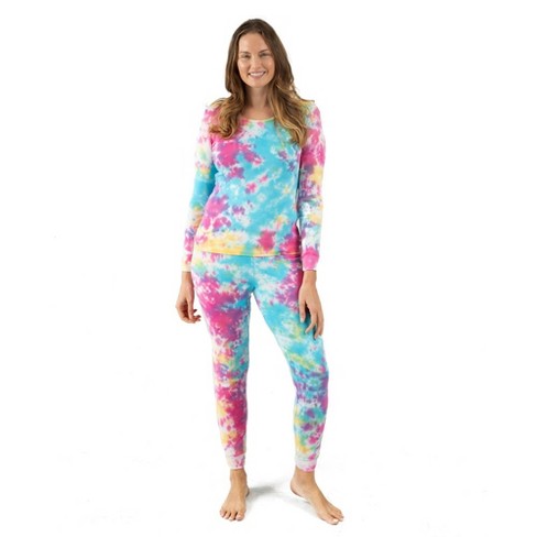 Leveret Womens Two Piece Cotton Pajamas Tie Dye Rainbow L