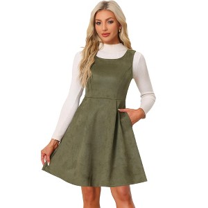 Allegra K Women's U Neck Faux Suede Sleeveless A-Line Pleated Dress - 1 of 4