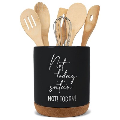 Elanze Designs Not Today Satan Black X-Large Cork Bottom Kitchen Utensil Holder