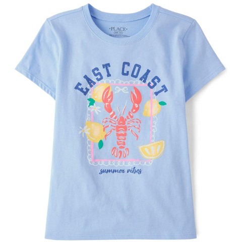 The Children's Place Girls Short Sleeve Lobster Graphic Tee Blue M (7/8)