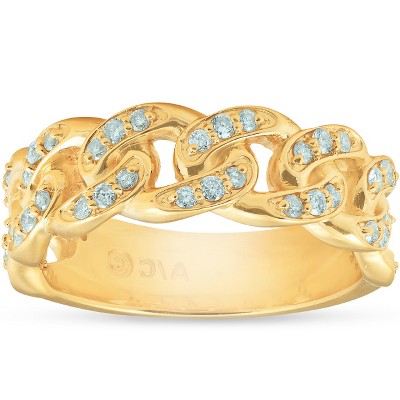 Pompeii3 1/2 Ct Mens Heavy Weight Solid Yellow Gold Curb Chain Diamond Ring Wedding Band