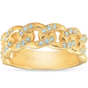 Pompeii3 1/2 Ct Mens Heavy Weight Solid Yellow Gold Curb Chain Diamond Ring Wedding Band - 1 of 4