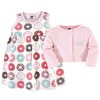 Hudson Baby Infant and Toddler Girl Cotton Dress and Cardigan 2pc Set, Donuts - 2 of 4