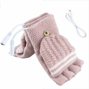 HTUTWOO USB Heated Gloves, Knitted Half-Finger Flip Gloves, Winter Warm Gloves for Study and Daily Work, Perfect for Women - 1 of 4