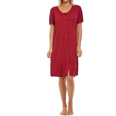 Adr Women's Knit Sleep Shirt, Short Sleeve Nightshirt, Lightweight Button  Down Pajama Top Burgundy Large : Target