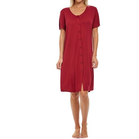 Solid Maroon Knee Length Rayon Sleep Shirt