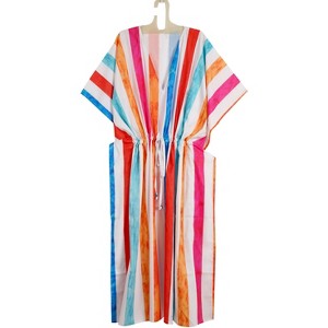 LA LEELA Women's Beach Maxi Caftan Casual Long Dresses 2X-3X Stripes Multicolor - 1 of 1