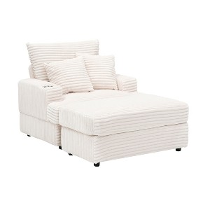 NicBex Corduroy Accent Chair with Ottoman Set,Upholstered Armchair with Cup Holder,Modular Single Sofa with Footrest for Bedroom,Living Room - 1 of 4