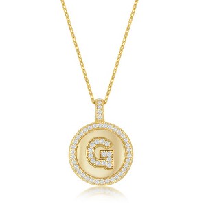 Bella Silver Sterling Silver Micro Pave Circle 18" Pendant Necklace - Available Colors: Silver, Gold - 1 of 2