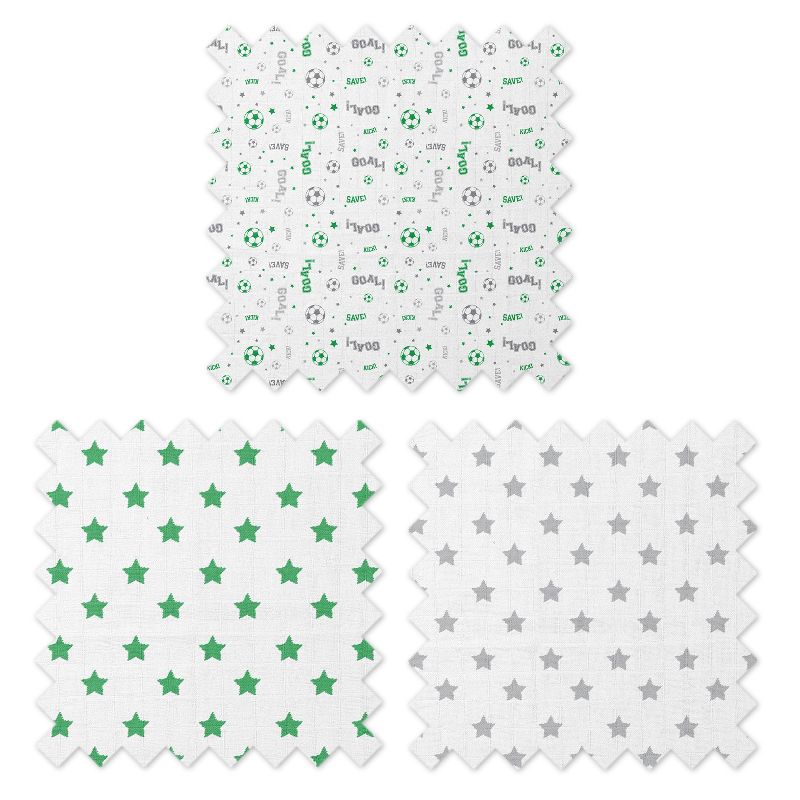 Bacati - Soccerball Green/Gray Muslin Swaddling Blankets set of 4, 5 of 6