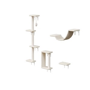 BENCMATE Pet Tower Wall-Mounted Cat Climbing Set, 4-Piece Space-Saving Shelves with Scratching Posts, Perches for Indoor Cats, Beige, 13.7"*14.6"*9.5" - 1 of 4