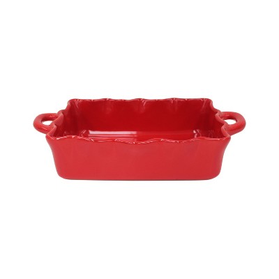Casafina Red Stoneware 13.5x8.5 Inch Medium Rectangular Ruffled Baker