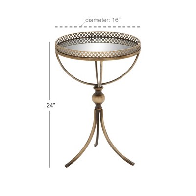 Gold Brass Round Metal and Glass Accent Table