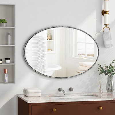 VYNXARIA Iron Art Oval Retro Mirror, Antique Effect, Wall Hanging, Suitable For Bathroom, Bedroom, Living Room (Silver)