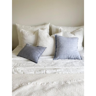 Chambray Blue Fringe Blue Linen Pillows