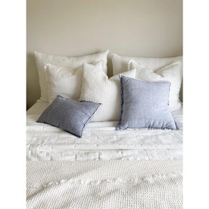 Chambray Blue Fringe Blue Linen Pillows - 1 of 4