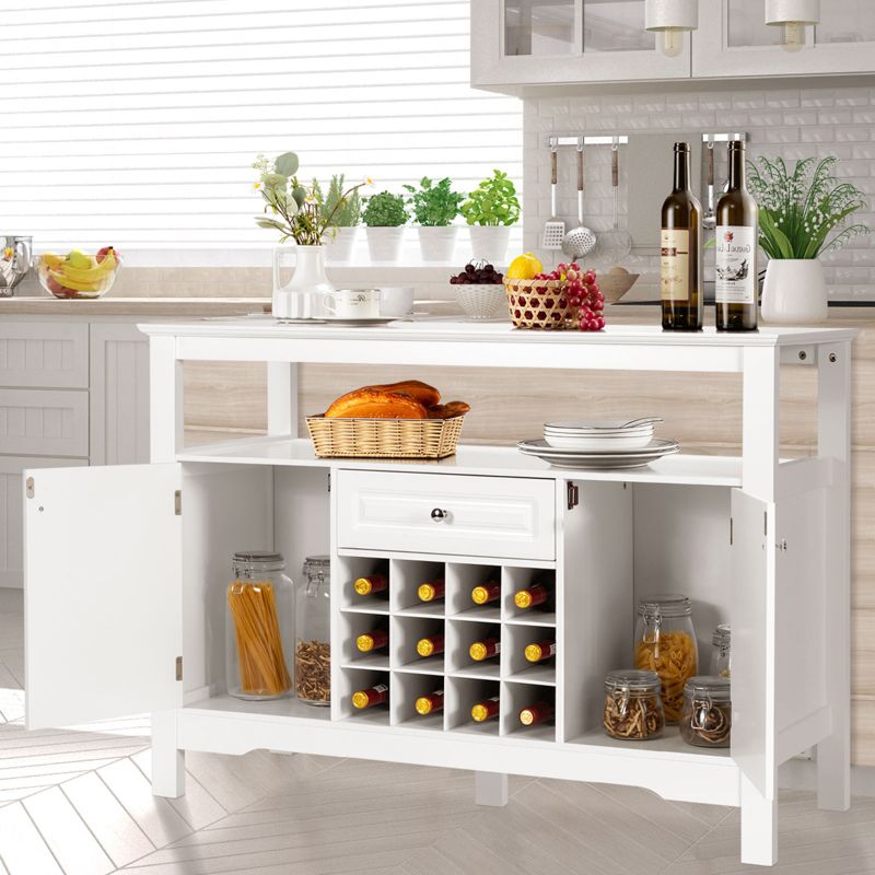 Costway Storage Buffet Sideboard Table Kitchen Sever Cabinet Wine Rack White, 5 of 11