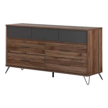 Olwyn 7 Drawer Double Dresser Natural Walnut/Charcoal - South Shore