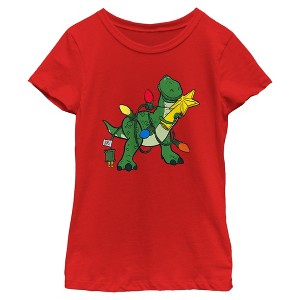 Girls Toy Story Rex and Christmas Lights T Shirt - 1 of 4