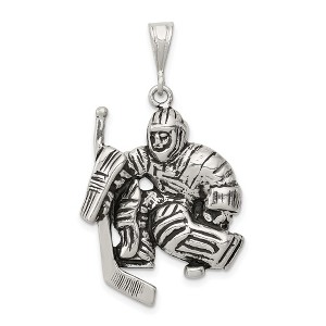 Black Bow Jewelry Sterling Silver Antiqued Hockey Goalie Pendant - 1 of 4