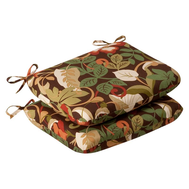 Outdoor 2-Piece Chair Cushion Set - Brown/Green Floral - Pillow Perfect, 1 of 5
