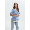 Maternity Shirts Women's Casual Floral Print Tops Striped Ruched Side Tunic Top - 2 of 4