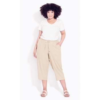 Women's Plus Size Linen Blend Crop Trouser - stone | AVENUE