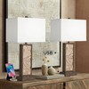 360 Lighting Treasure 27" Tall Rectangular Coastal Table Lamps Set of 2 USB Port Brown Wood Finish Cay Shell White Shade Living Room Charging Bedroom - 2 of 4