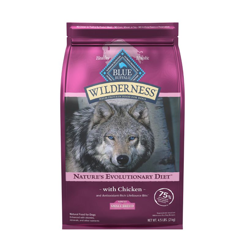 Blue Buffalo Wilderness High Protein Natural Small Breed Adult Dry Dog Food plus Wholesome Grains with Chicken - 4.5lbs, 1 of 13