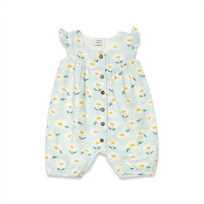 Girls's Daisies Ruffle Muslin Romper - VIVERANO Organics