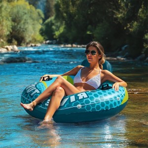 Joyfy Pool Float Adults, River Pool Tube Raft with Cup Holders, Heavy Duty Inflatable Swimming Ring with Backrest for Water Fun (Blue) - 1 of 4