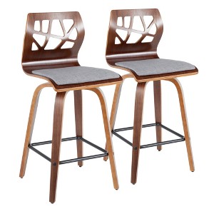 26" Mid-Century Modern Fixed-Height Counter Stool with Curved Backrest and Upholstered Seat (Set of 2) - 1 of 4