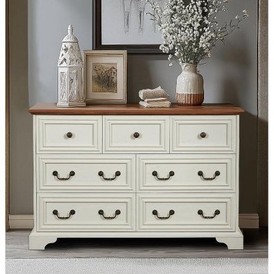 NicBex 7-Drawer Dresser with Roman Column Handles, Farmhouse Bedroom Storage Cabinet, Vintage Storage Dresser for Bedroom, Spacious Top for TV Stands