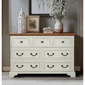 NicBex 7-Drawer Dresser with Roman Column Handles, Farmhouse Bedroom Storage Cabinet, Vintage Storage Dresser for Bedroom, Spacious Top for TV Stands - 1 of 4