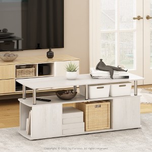 Furinno Modern TV Stand Media Entertainment Center for TV's up To 50" w/Open Storage Compartment for Living Room&Bedroom,White Oak - 1 of 4