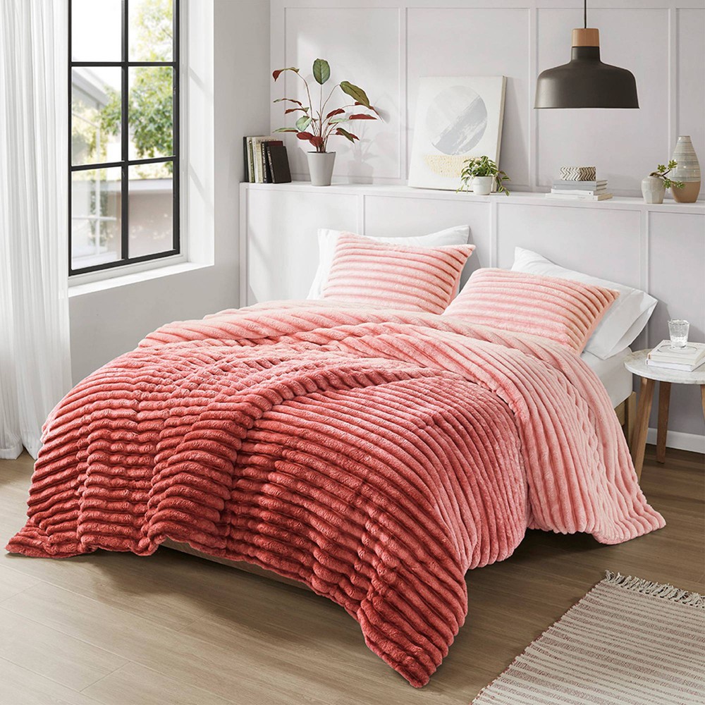 Photos - Bed Linen Intelligent Design Full/Queen Avril Fluffy Ribbed Plush Comforter Set Blush