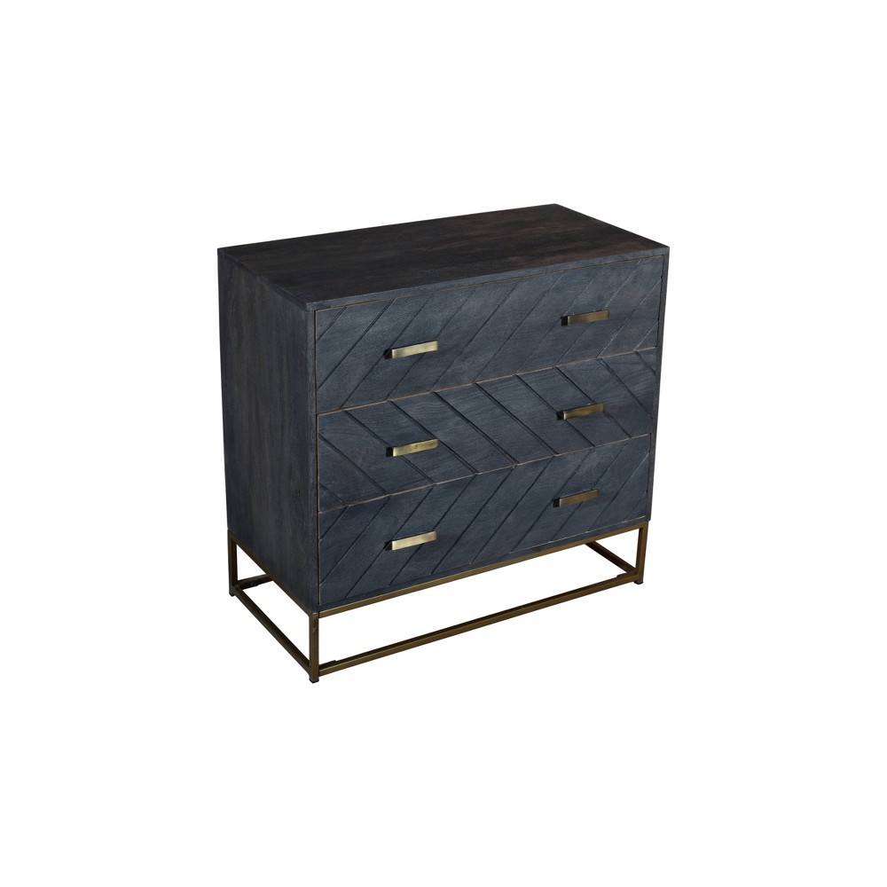 30" 3 Drawer Mango Wood Storage Chest with Tubular Metal Base Gray - The Urban Port